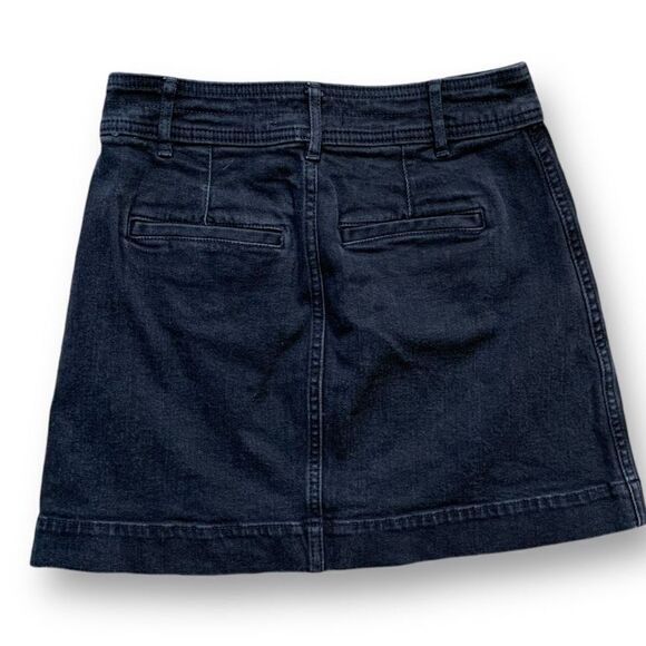 Madewell Stretch Denim A-Line Skirt Micro Mini Retro Style Black Patch Pockets - Picture 4 of 7